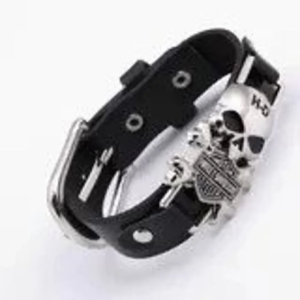 Harley Davidson Motorcycle Skull Design Unisex Leather Bracelet